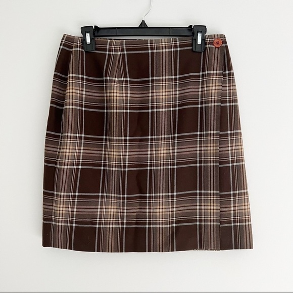Charter Club Plaid Wrap Skirt Lined Brown Size 14P - Picture 1 of 10